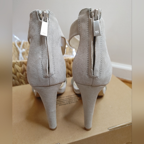 Kenneth Cole Brooke Suede Cross Strap Heeled Sandal, Gray 8M - Picture 10 of 16
